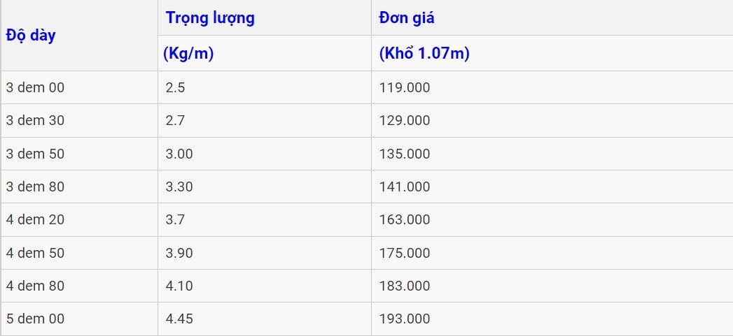 Bảng giá tôn PU chống nóng Việt Nhật
